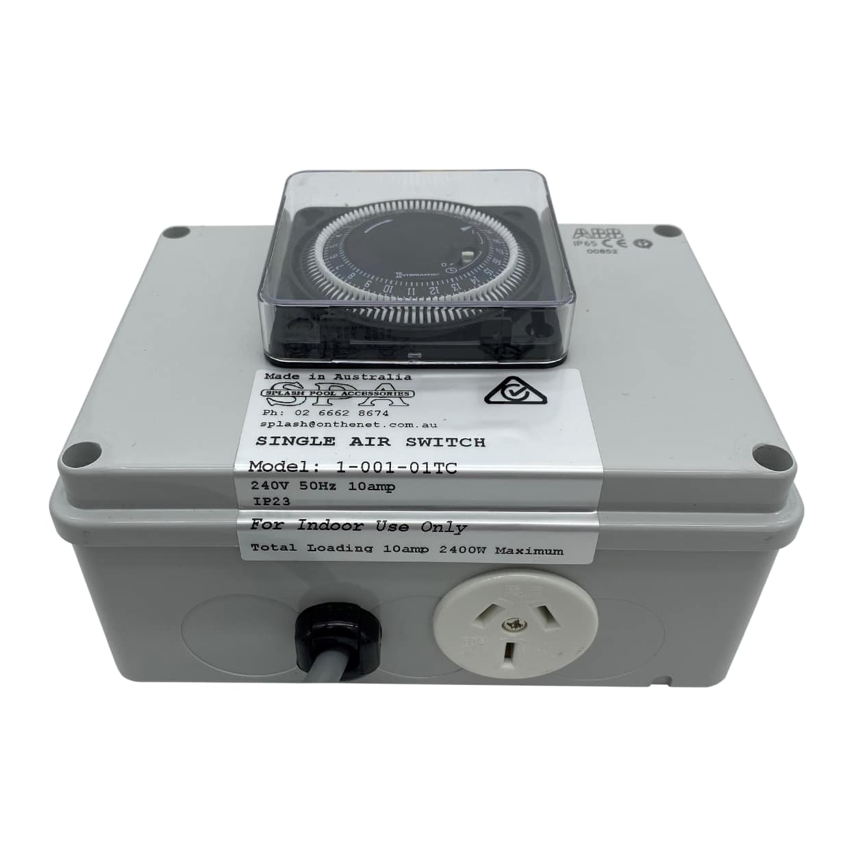 Single Outlet 10amp Air Switch Box c/w Time Clock - SA-AS01T