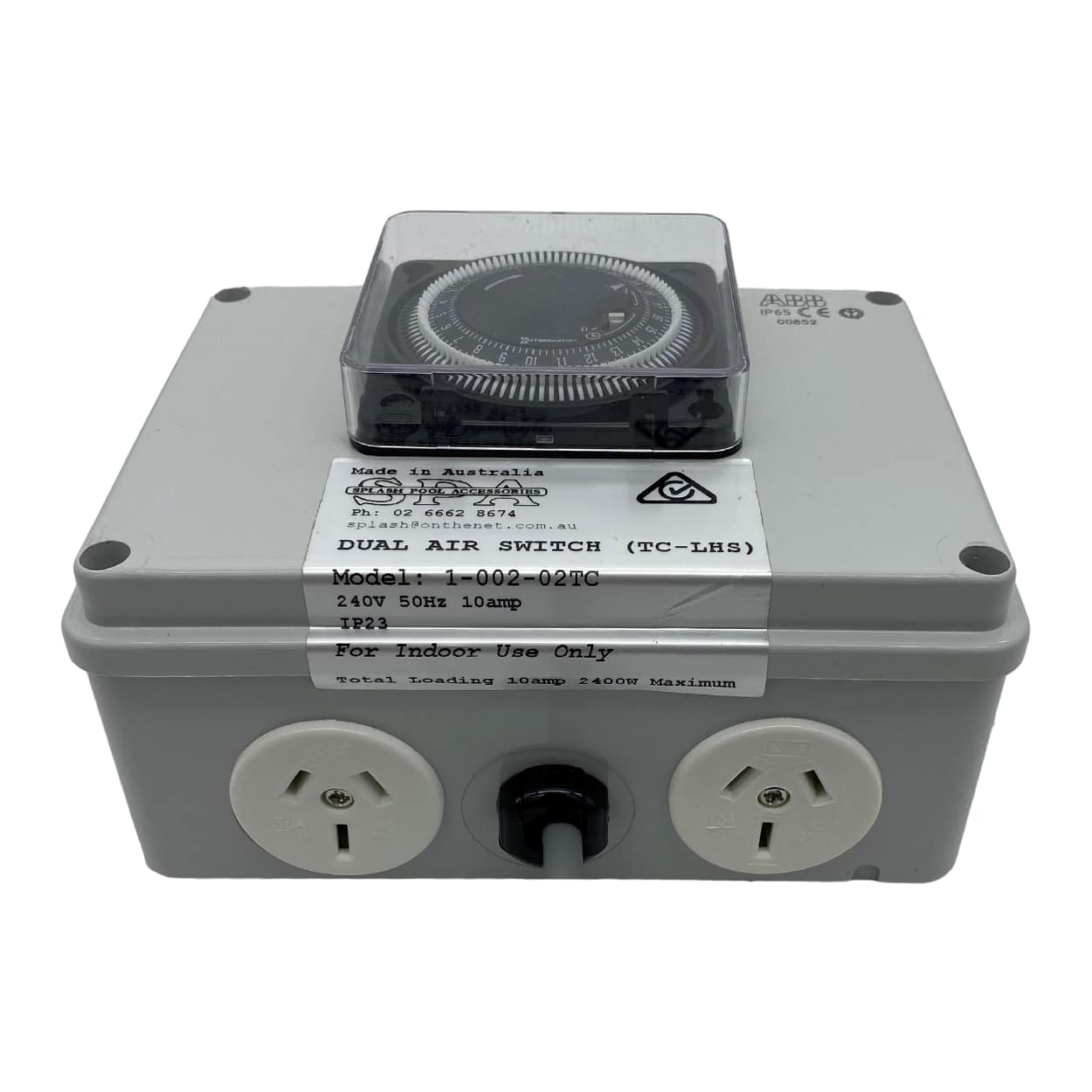 Double Outlet 10amp Air Switch Box c/w Time Clock - SA-AS02T