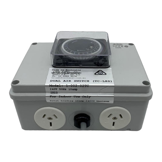 Double Outlet 10amp Air Switch Box c/w Time Clock - SA-AS02T