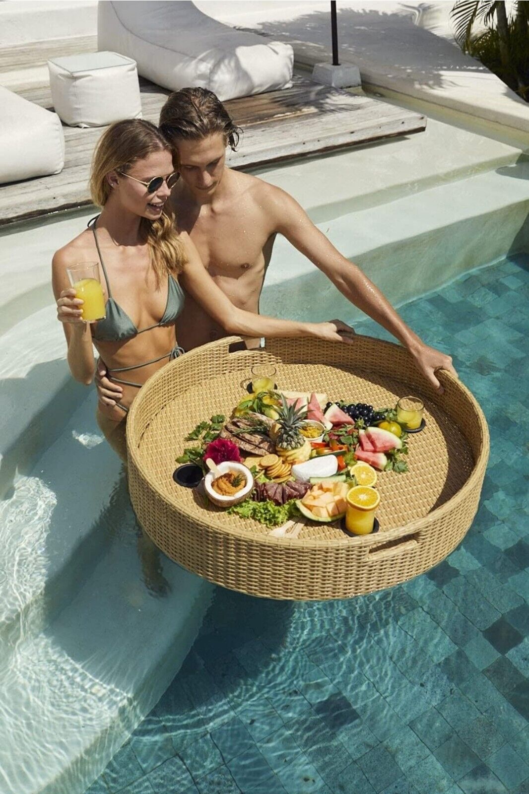 Floating Serving Tray Pool Spa Bath Rattan Style Hand Woven In Bali(Honey)