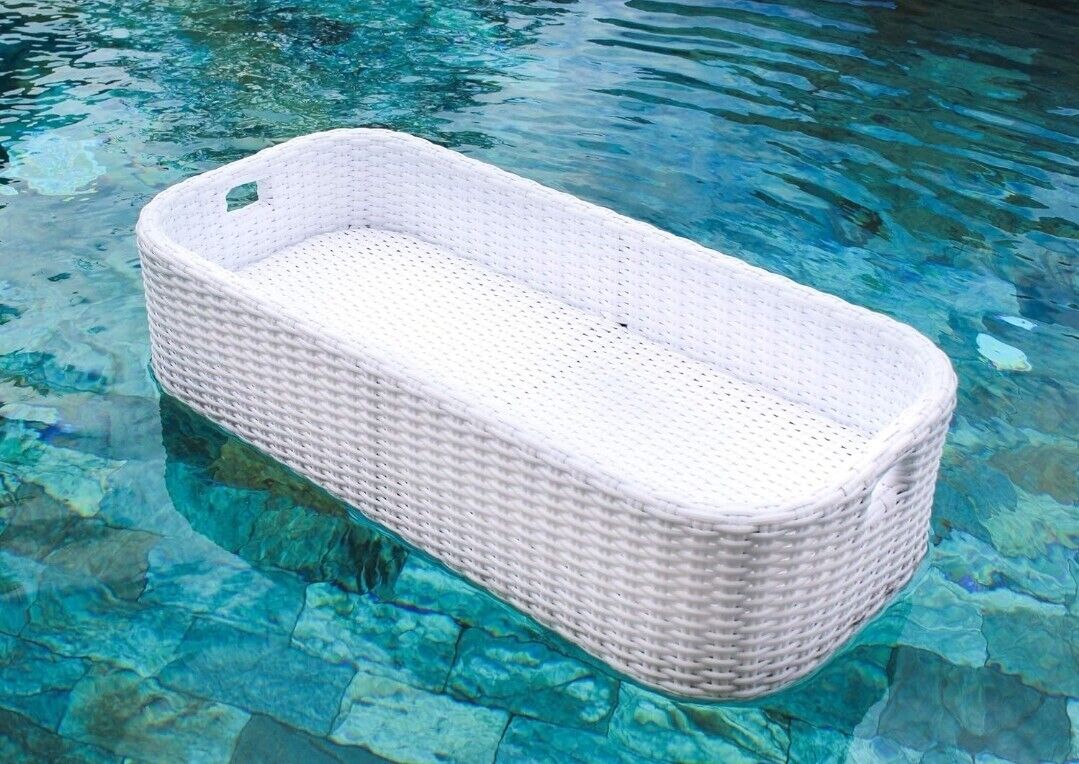 Floating Serving Tray Table Pool Spa Bath Rattan Style Hand Woven In Bali(White)