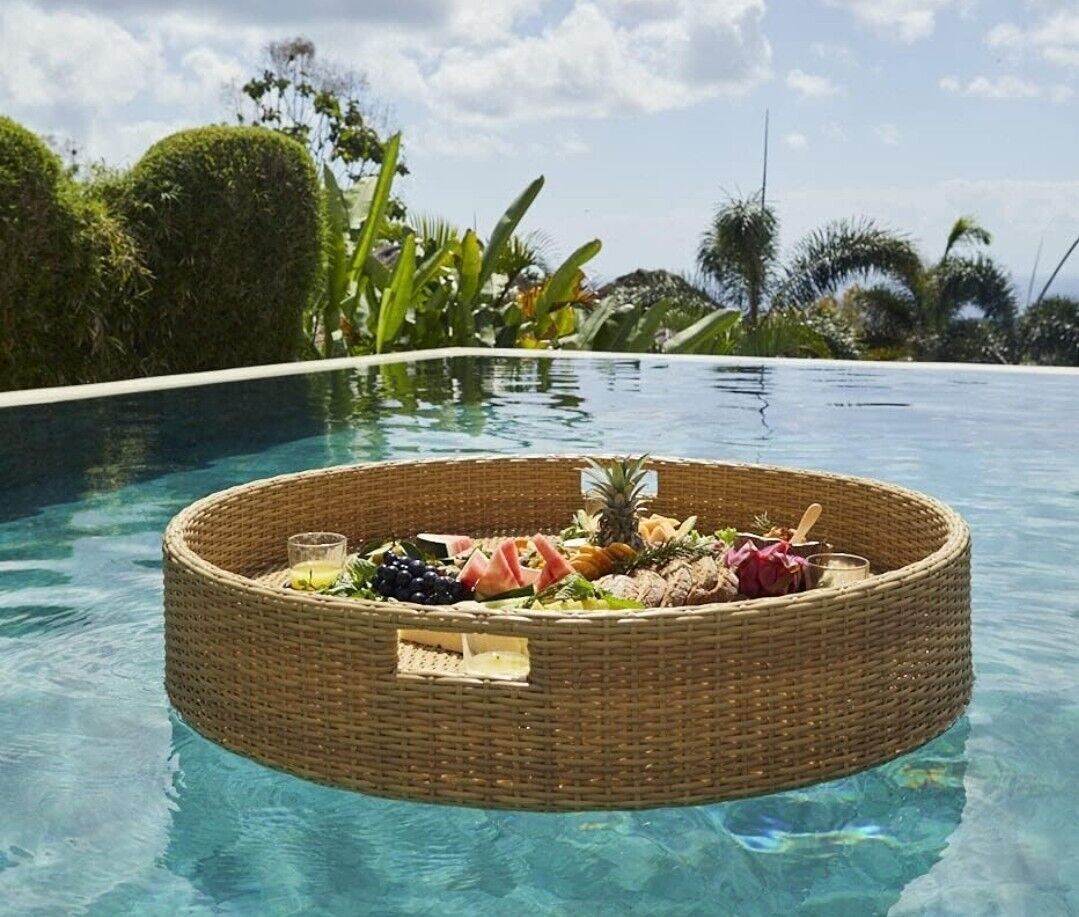 Floating Serving Tray Pool Spa Bath Rattan Style Hand Woven In Bali(Honey)